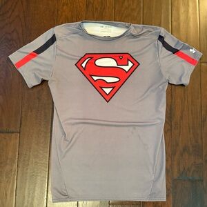 Under Armour Gray Superman Logo Compression Shirt-2XL
